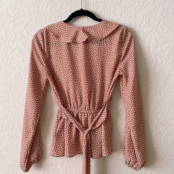 Max Studio Polka Dot Ruffle Tie Wrap Blouse - Picture 3 of 6